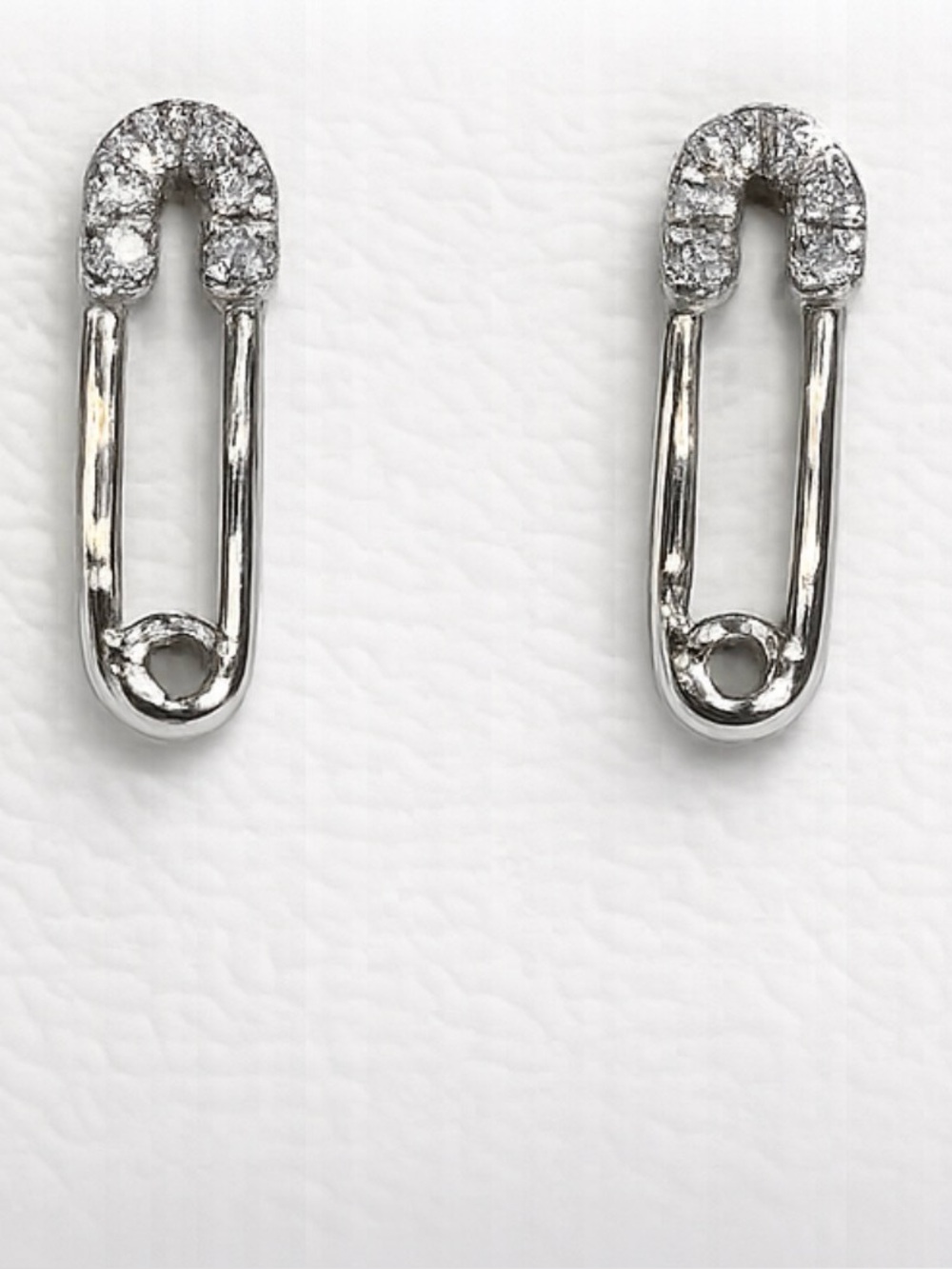 Solid 14k White Gold Pavé Diamond Safety Pin Stud Earrings | Fine Jewelry